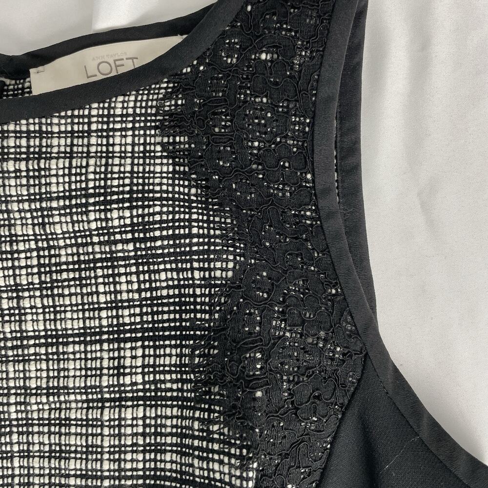 Ann Taylor Loft Sleeveless Black White Plaid Tweed Sheath Dress Lace NWT sz2 - Picture 3 of 5